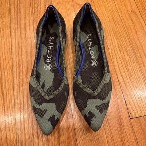 Rothy's Green and Black Flats with Camouflage Design